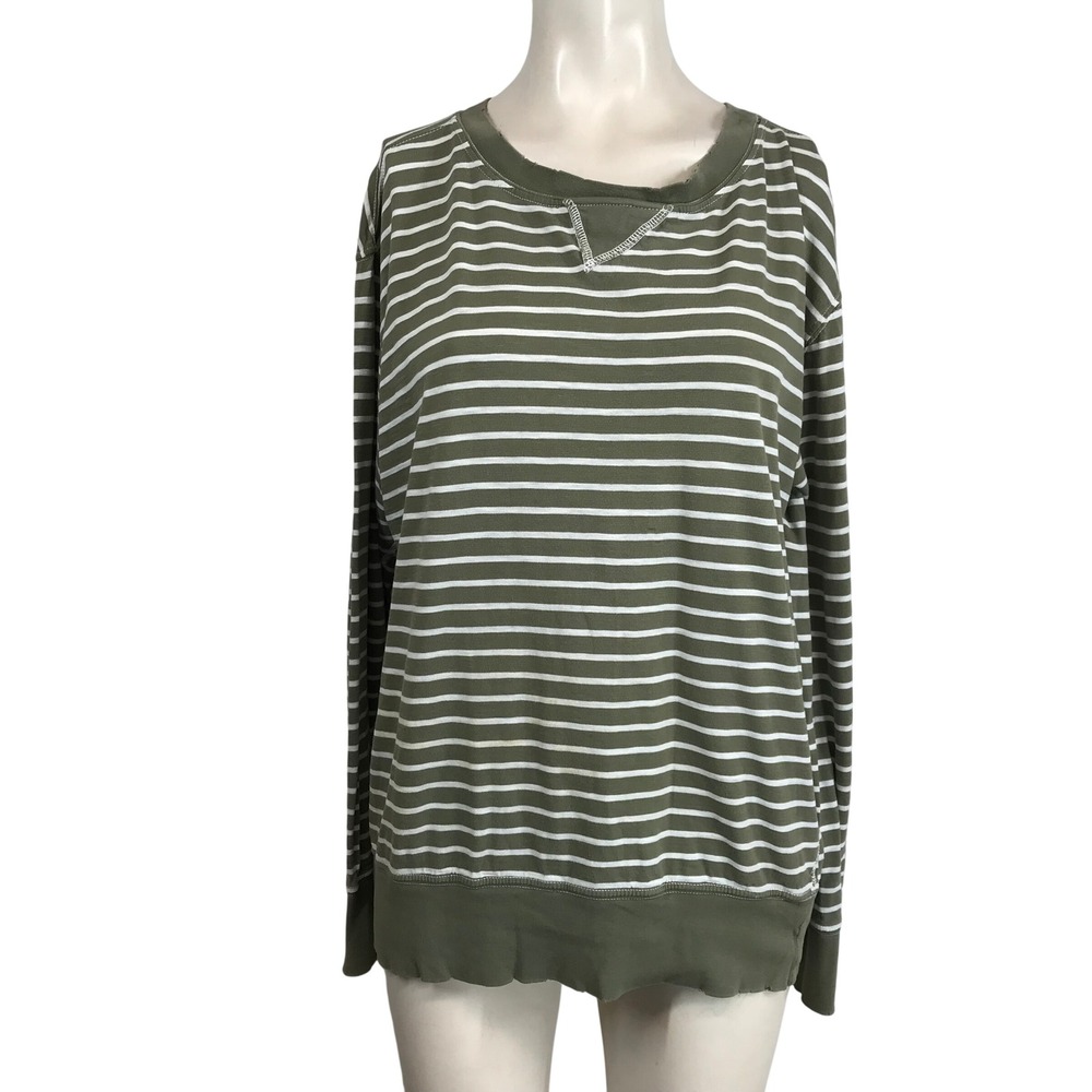 CURRENT/ELLIOTT‎ Striped Long Sleeve Crew Neck Sweatshirt Green White Size 3